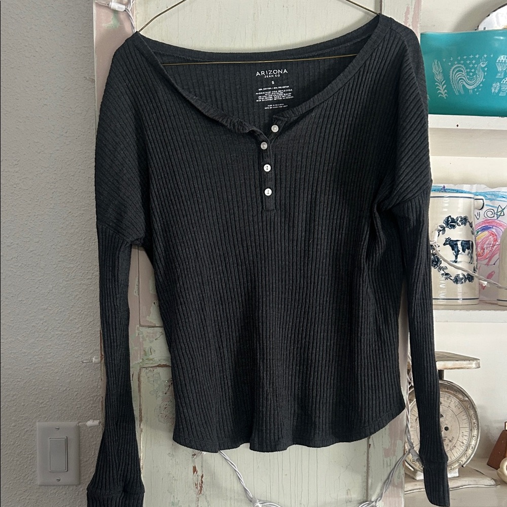 Arizona Jean Company Ribbed Henley Top with Button Placket